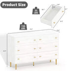 Commode de chambre à 6 tiroirs style ferme, commode large de 120 cm en bois blanc rustique