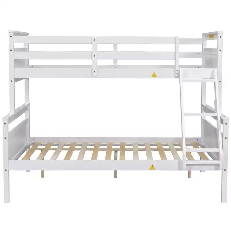 Lits superposés jumeaux sur lits doubles avec garde-corps haut, tête de lit et large échelle, convertibles en 2 lits plateforme simples, blancs
