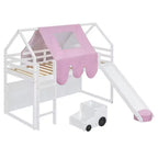 Lit mezzanine bas pour enfants avec toboggan et étagères de rangement, cadre de lit mezzanine en bois avec tente et escaliers