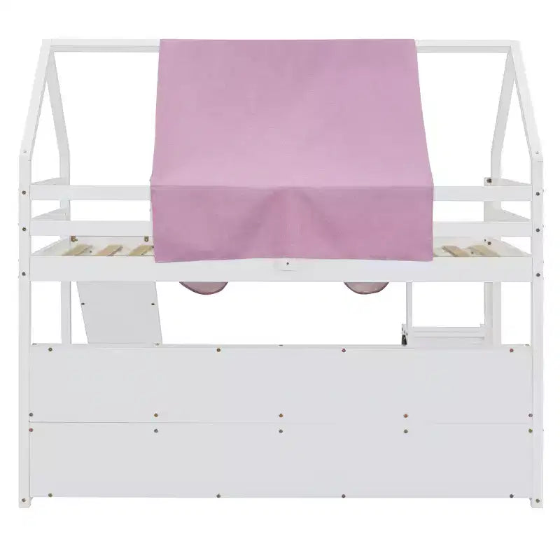 Lit mezzanine bas pour enfants avec toboggan et étagères de rangement, cadre de lit mezzanine en bois avec tente et escaliers