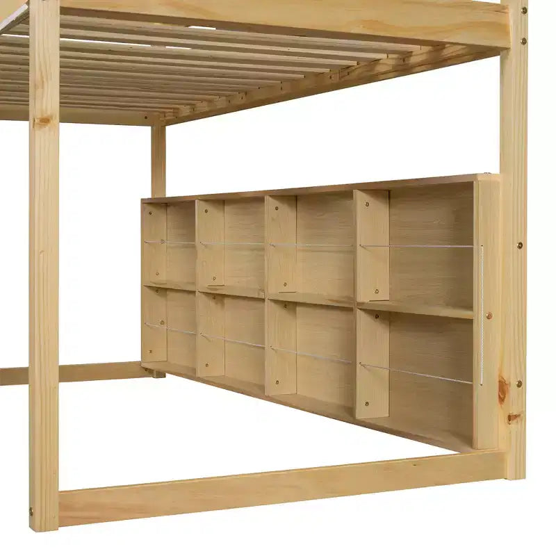 Lit mezzanine bas pour enfants avec toboggan et étagères de rangement, cadre de lit mezzanine en bois avec tente et escaliers