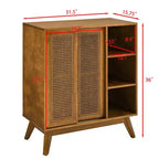 Bahut Buffet Rotin Moderne du Milieu du Siècle avec Étagère Réglable Pieds en Bois Massif Portes en Rotin Noyer