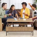 Table basse relevable en bois de 109 cm de large avec grand compartiment de rangement caché, table basse relevable pour salle à manger, salon, bureau, maison, marron