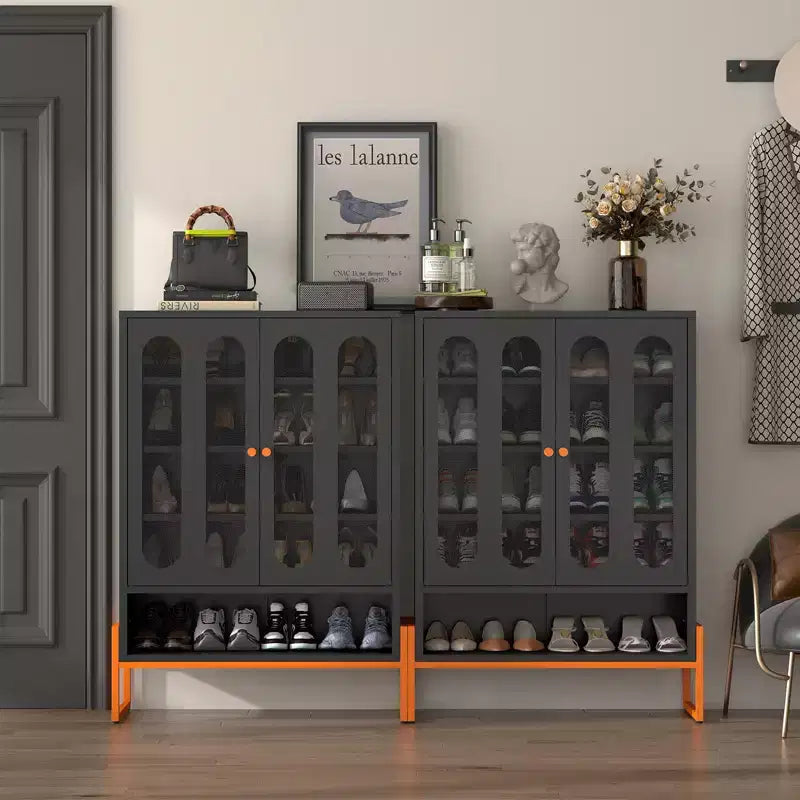 Range-chaussures, meuble à chaussures avec 2 portes en maille double face et séparateurs mobiles à double couche, armoire pour salon, couloir