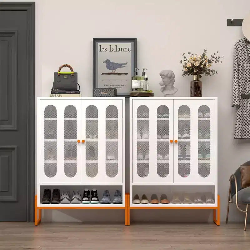 Range-chaussures, meuble à chaussures avec 2 portes en maille double face et séparateurs mobiles à double couche, armoire pour salon, couloir