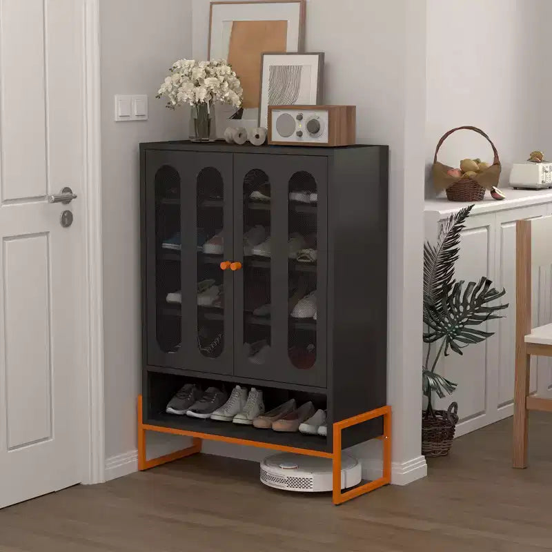 Okak Shoe Organizer, Shoe Cabinet with 2 Double-sided Mesh Doors and Movable Double-layer Partitions, Cabinet for Living Room, Hallway