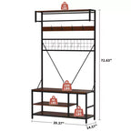 Porte-manteau 5 en 1, Meuble d'entrée 184 cm avec banc et patères pour l'entrée, le couloir, la chambre