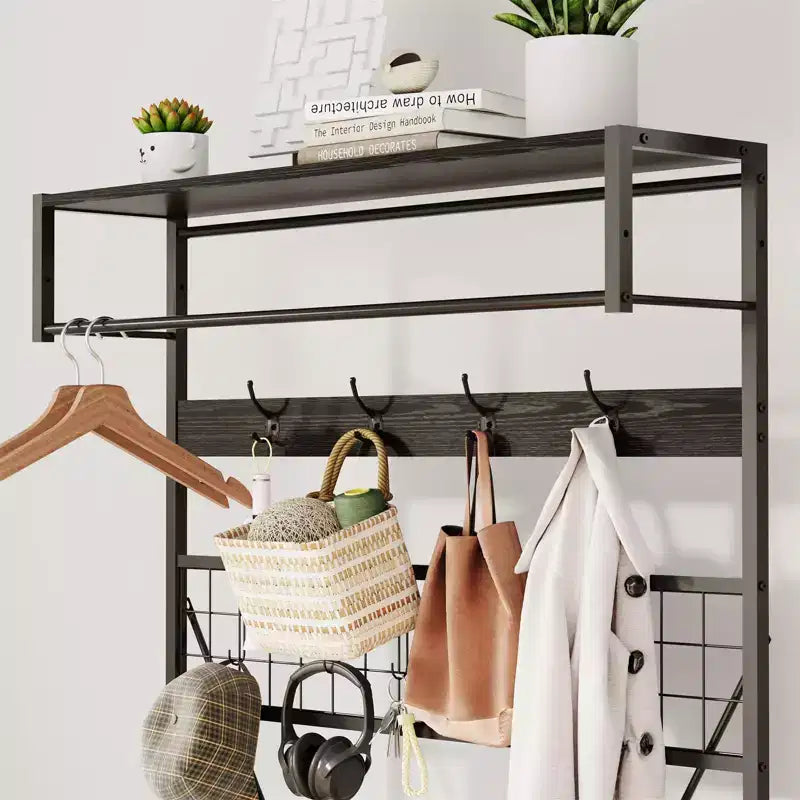 Porte-manteau 5 en 1, Meuble d'entrée 184 cm avec banc et patères pour l'entrée, le couloir, la chambre
