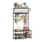 Porte-manteau 5 en 1, Meuble d'entrée 184 cm avec banc et patères pour l'entrée, le couloir, la chambre