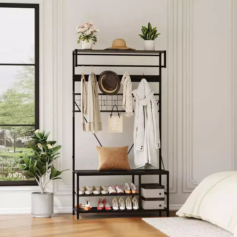 Garvee 5-in-1 Hall Tree, 72.63 Shoe and Coat Rack with Bench and Hooks for Entryway, Hallway, Bedroom