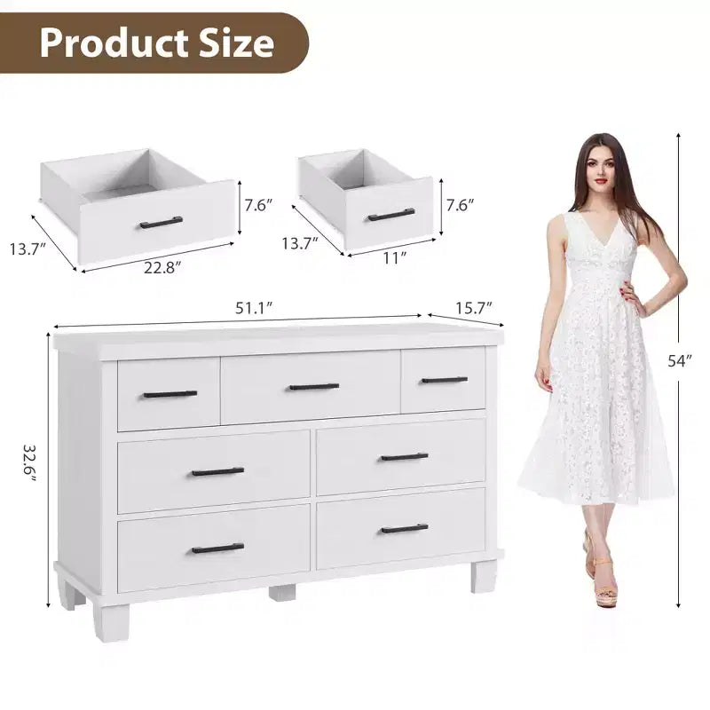 Commode en bois à 7 tiroirs pour chambre à coucher, meuble de rangement avec poignées en métal, organisateur pour salon, placard, entrée, chambre d'enfant, élégante et fonctionnelle