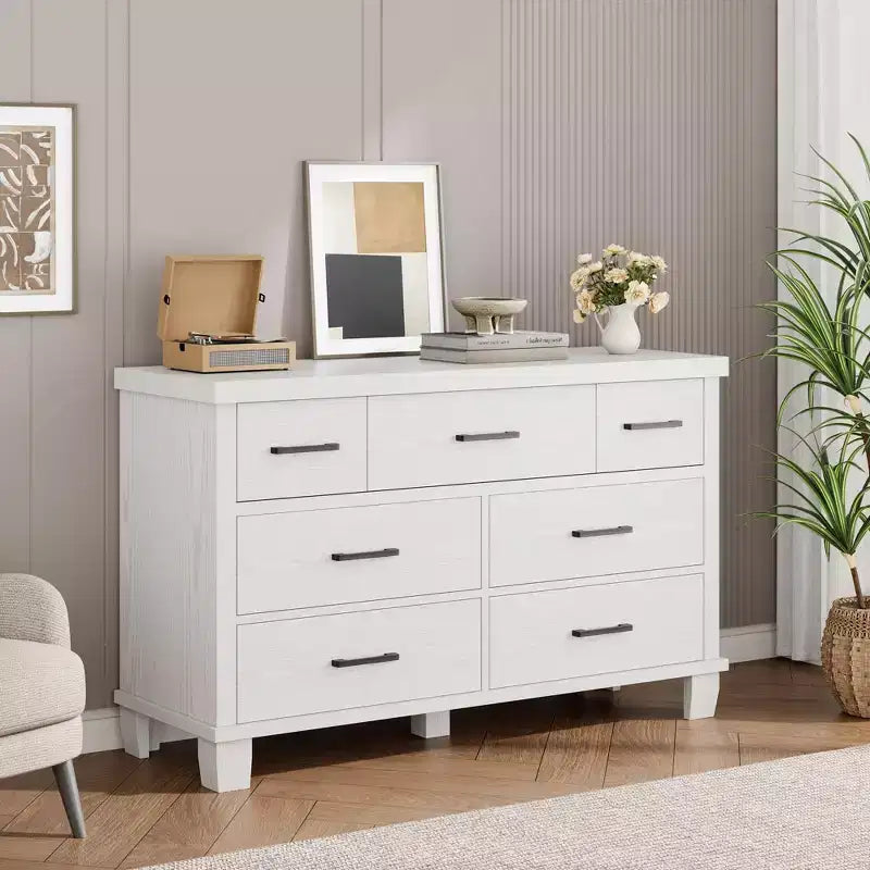 Commode en bois à 7 tiroirs pour chambre à coucher, meuble de rangement avec poignées en métal, organisateur pour salon, placard, entrée, chambre d'enfant, élégante et fonctionnelle