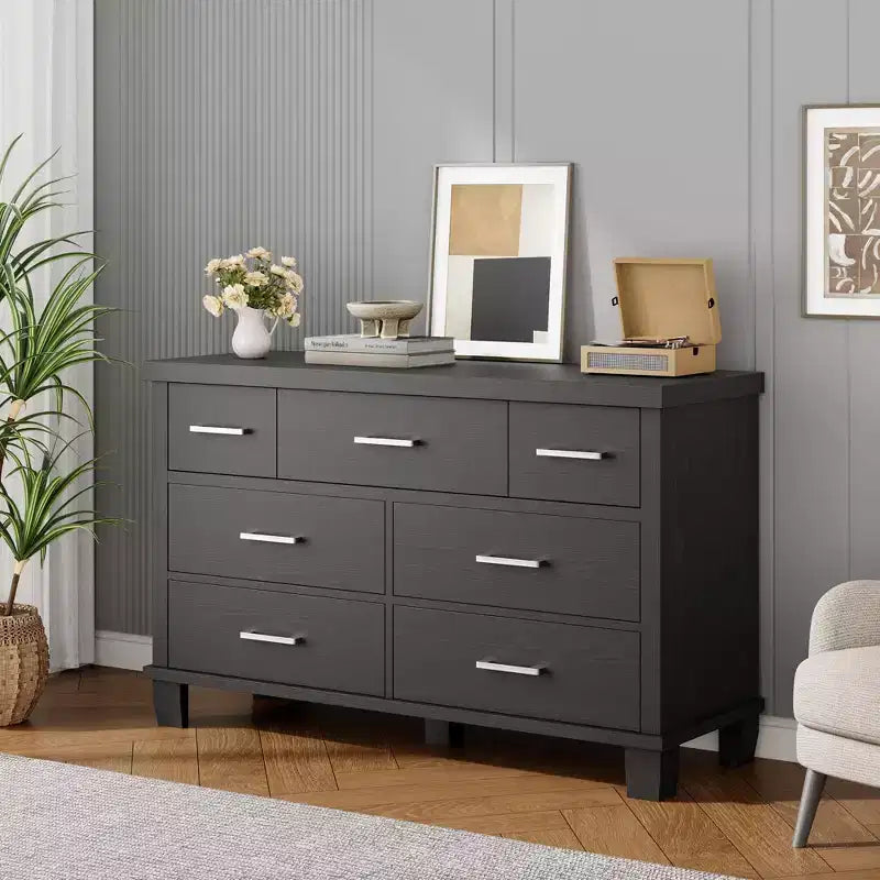 Commode en bois à 7 tiroirs pour chambre à coucher, meuble de rangement avec poignées en métal, organisateur pour salon, placard, entrée, chambre d'enfant, élégante et fonctionnelle