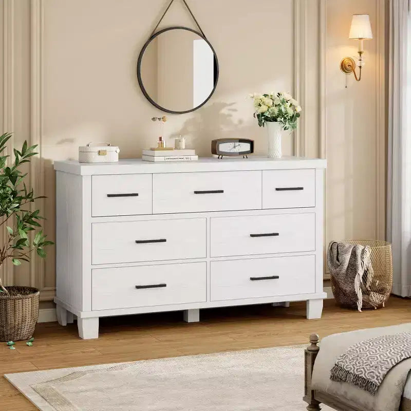 Commode en bois à 7 tiroirs pour chambre à coucher, meuble de rangement avec poignées en métal, organisateur pour salon, placard, entrée, chambre d'enfant, élégante et fonctionnelle