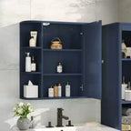 Armoire à pharmacie de salle de bain murale en bois moderne avec miroir et étagères ouvertes
