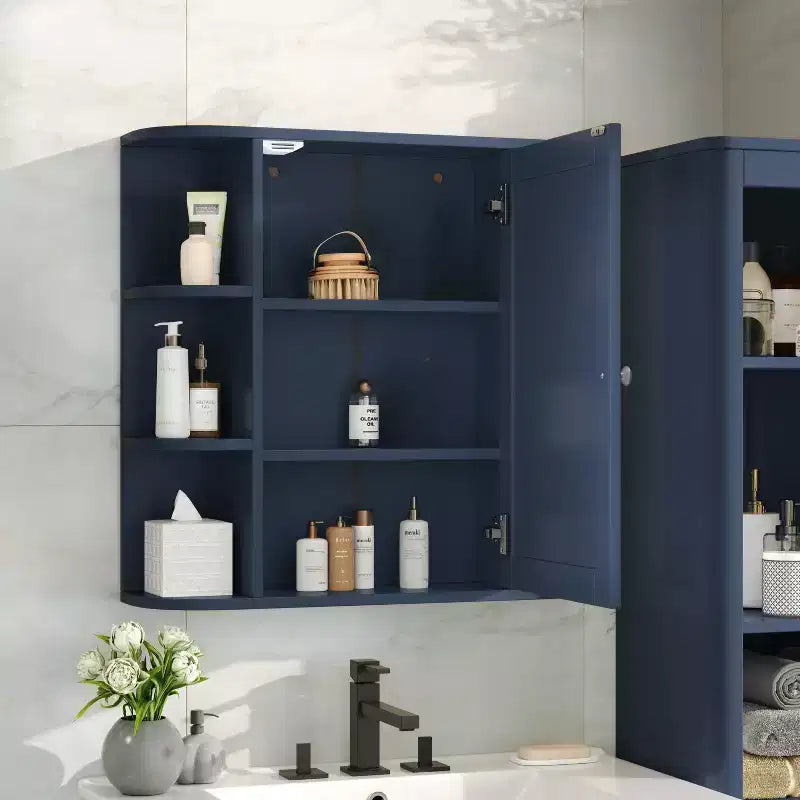 Armoire à pharmacie de salle de bain murale en bois moderne avec miroir et étagères ouvertes