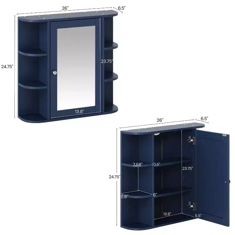 Armoire à pharmacie de salle de bain murale en bois moderne avec miroir et étagères ouvertes