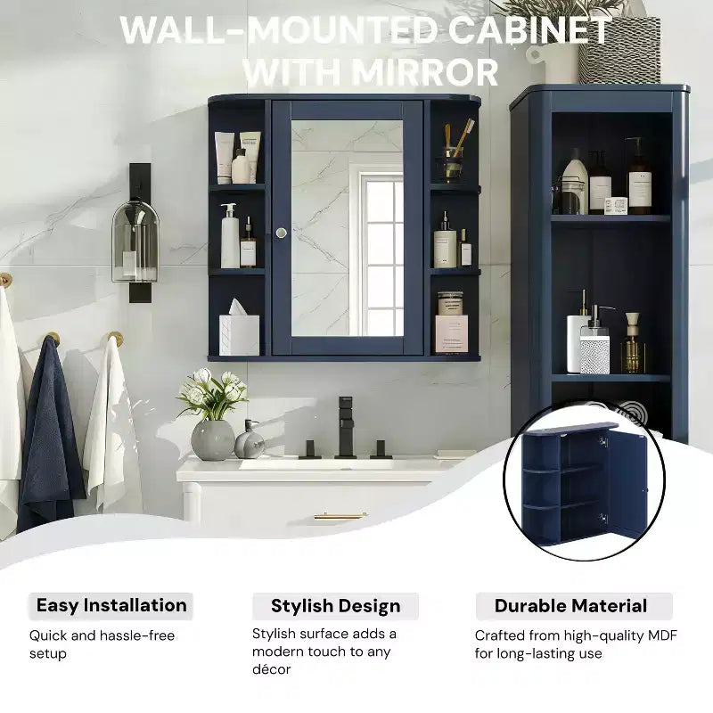 Armoire à pharmacie de salle de bain murale en bois moderne avec miroir et étagères ouvertes