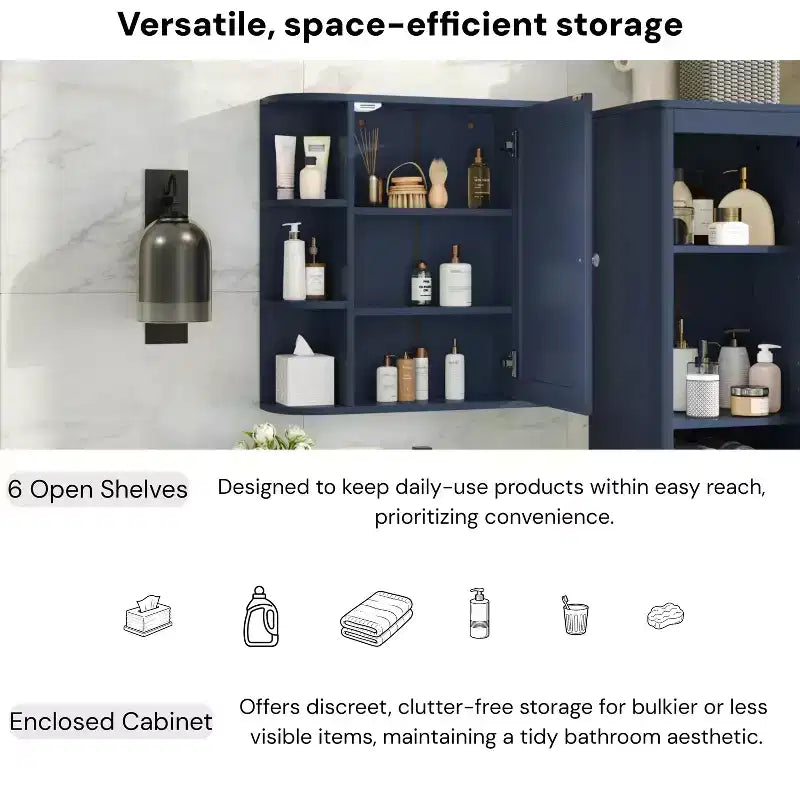 Armoire à pharmacie de salle de bain murale en bois moderne avec miroir et étagères ouvertes