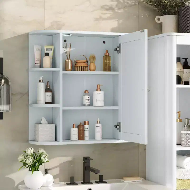 Armoire à pharmacie de salle de bain murale en bois moderne avec miroir et étagères ouvertes