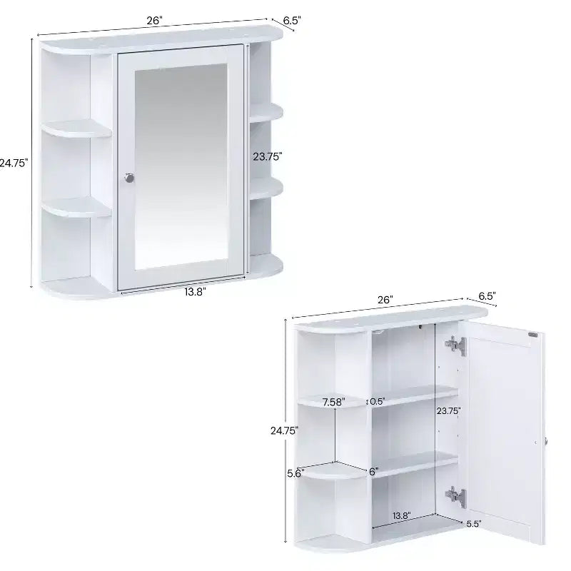 Armoire à pharmacie de salle de bain murale en bois moderne avec miroir et étagères ouvertes
