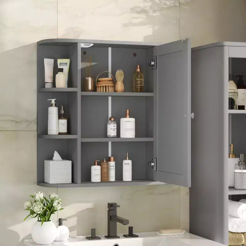 Armoire à pharmacie de salle de bain murale en bois moderne avec miroir et étagères ouvertes