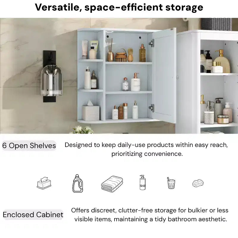 Armoire à pharmacie de salle de bain murale en bois moderne avec miroir et étagères ouvertes