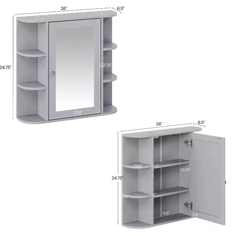 Armoire à pharmacie de salle de bain murale en bois moderne avec miroir et étagères ouvertes