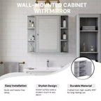 Armoire à pharmacie de salle de bain murale en bois moderne avec miroir et étagères ouvertes