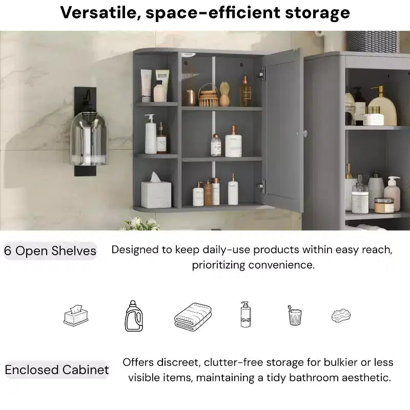 Armoire à pharmacie de salle de bain murale en bois moderne avec miroir et étagères ouvertes