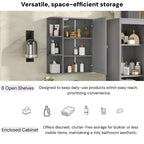 Armoire à pharmacie de salle de bain murale en bois moderne avec miroir et étagères ouvertes
