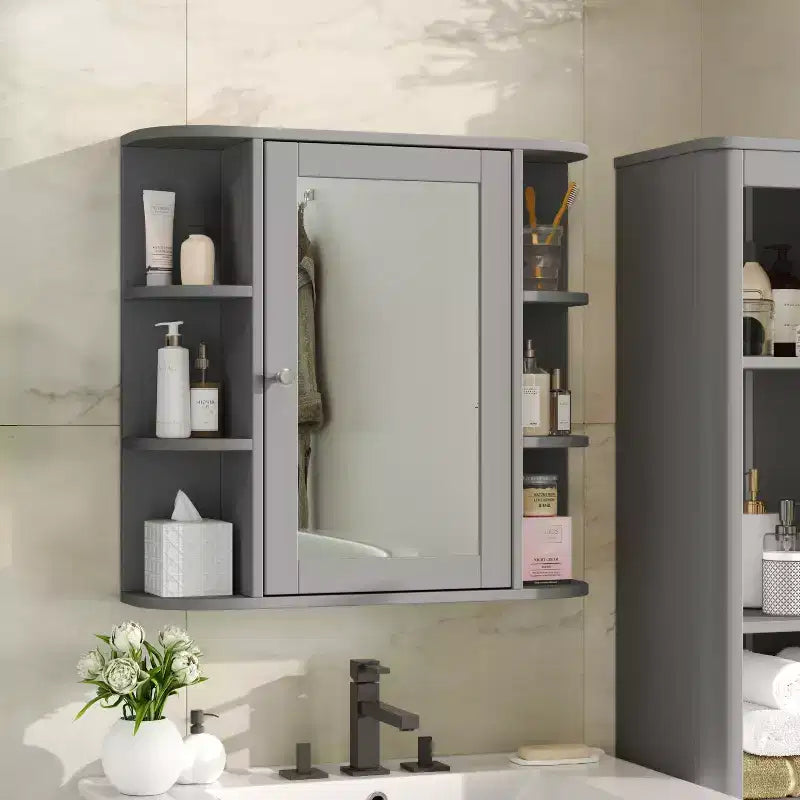 Christopher Knight Home Harrison Modern Wood Wall Mounted Bathroom Mirror Storage Medicine Cabinet with Open Shelves