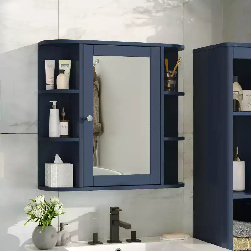 Armoire à pharmacie de salle de bain murale en bois moderne avec miroir et étagères ouvertes