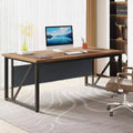 Lantine 63-Inch Computer Desk, Modern Home Office Writing Table for Workstation, Dark Walnut Finish, Steel Legs