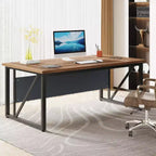 Lantine 63-Inch Computer Desk, Modern Home Office Writing Table for Workstation, Dark Walnut Finish, Steel Legs