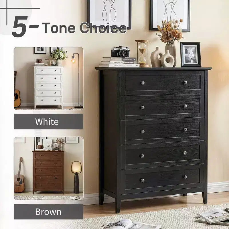Commode à 5 tiroirs de 31,5 pouces avec double poignée et structure