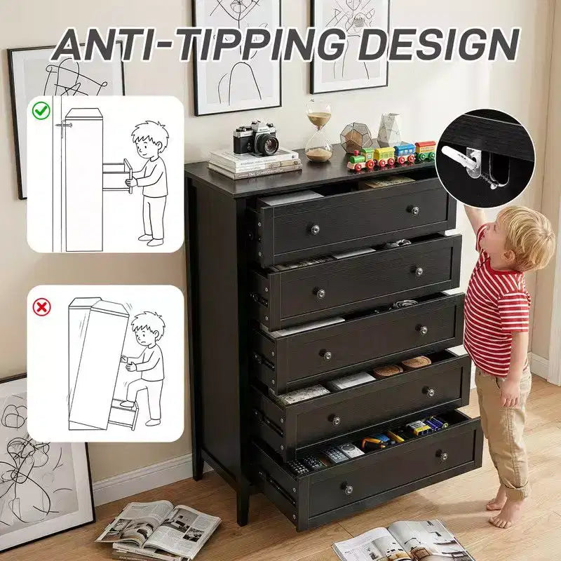 Commode à 5 tiroirs de 31,5 pouces avec double poignée et structure