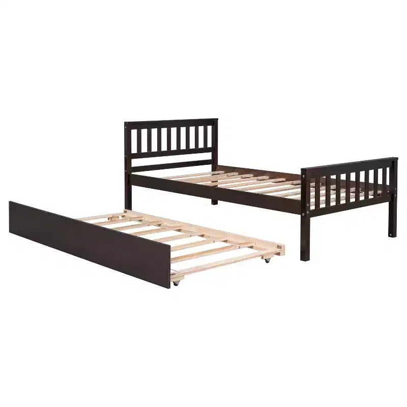 Sailvan Twin Bed with Trundle, Solid Wood Platform Bed Frame with Headboard, No Box Spring Needed
