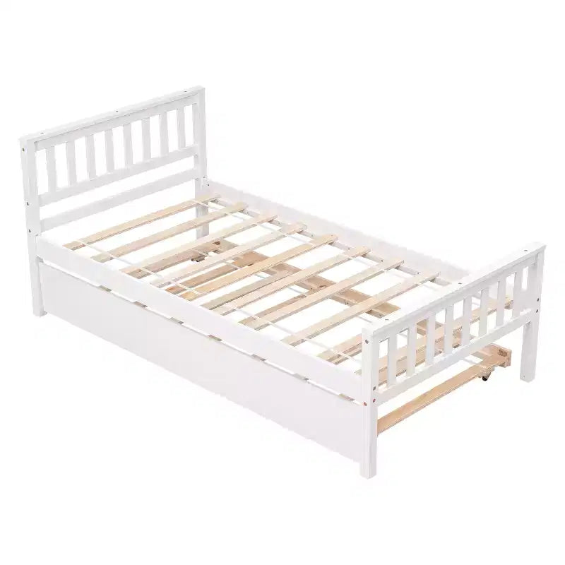 Lit jumeau avec lit gigogne, cadre de lit plateforme en bois massif avec tête de lit, pas besoin de sommier tapissier