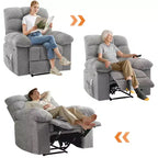 Fauteuil inclinable à bascule large avec massage et chauffage pour adultes, canapé-lit ergonomique en tissu respirant surdimensionné avec 2 poches latérales, salon