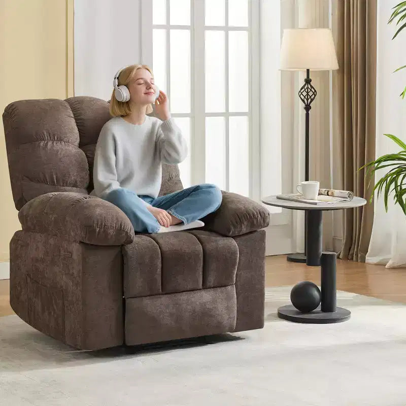 Fauteuil inclinable à bascule large avec massage et chauffage pour adultes, canapé-lit ergonomique en tissu respirant surdimensionné avec 2 poches latérales, salon