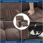 Fauteuil inclinable à bascule large avec massage et chauffage pour adultes, canapé-lit ergonomique en tissu respirant surdimensionné avec 2 poches latérales, salon