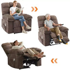 Fauteuil inclinable à bascule large avec massage et chauffage pour adultes, canapé-lit ergonomique en tissu respirant surdimensionné avec 2 poches latérales, salon