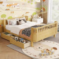 JVNOXK Full Size Wood Platform Bed for Kids, Wood Low Profile Full Bed with Rails for Girls and Boys, Natural