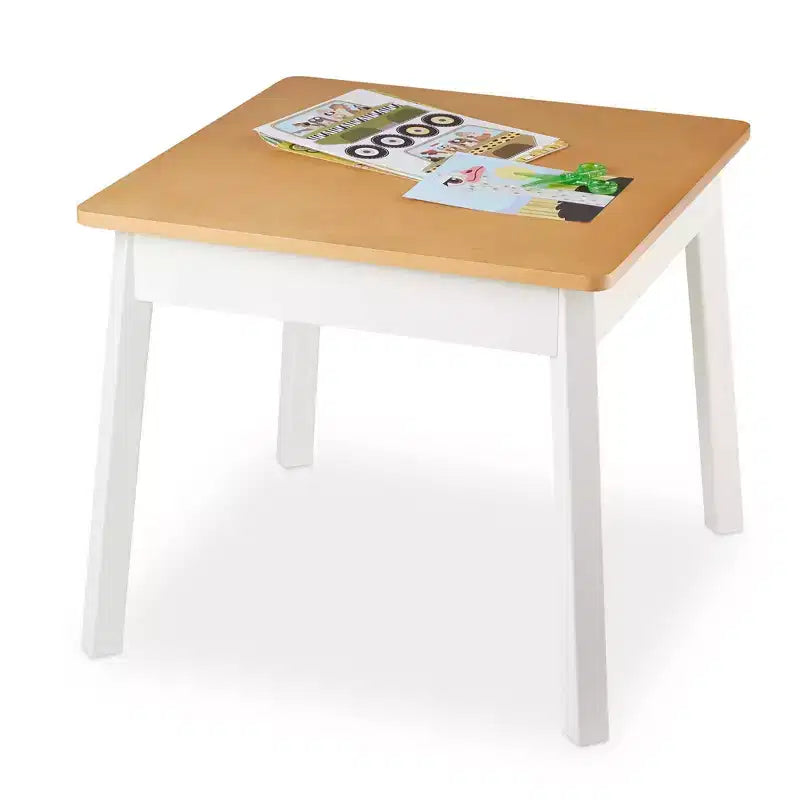 Table Carrée en Bois Melissa & Doug – Meuble pour Chambre d'Enfant (Naturel/Blanc)