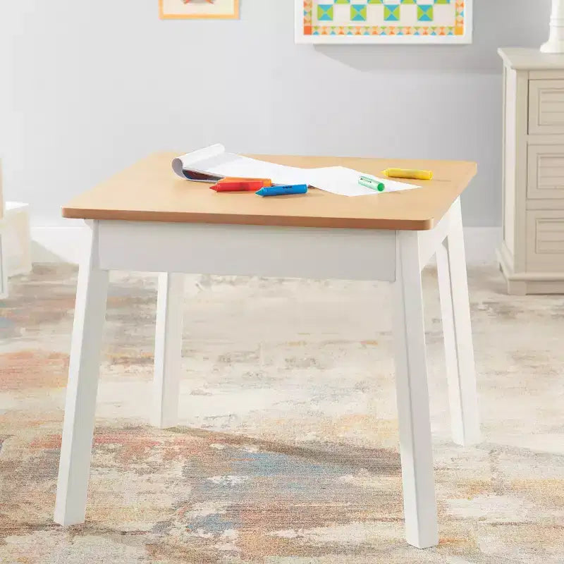 Table Carrée en Bois Melissa & Doug – Meuble pour Chambre d'Enfant (Naturel/Blanc)