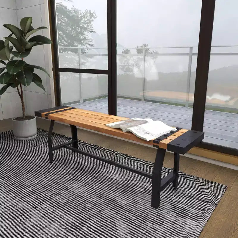 Banc industriel en métal et bois marron - Olivia & May