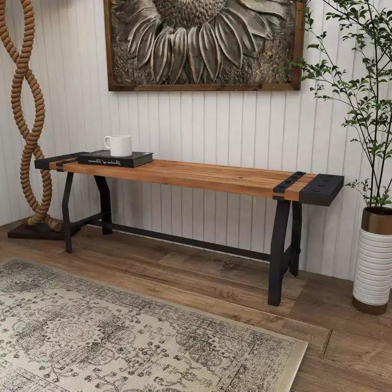 Banc industriel en métal et bois marron - Olivia & May