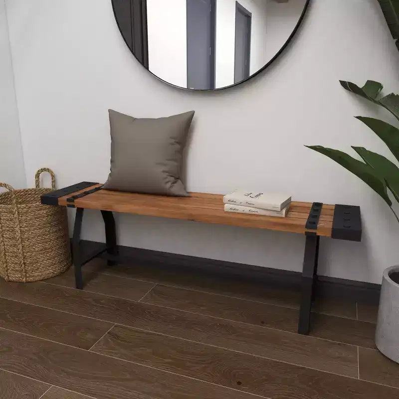 Banc industriel en métal et bois marron - Olivia & May