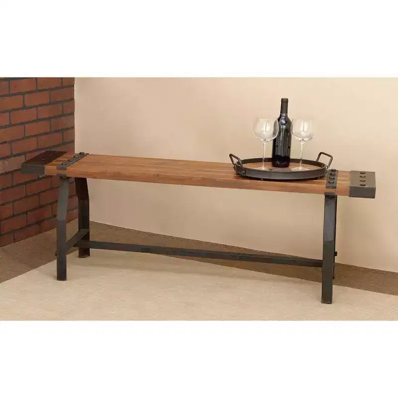 Banc industriel en métal et bois marron - Olivia & May